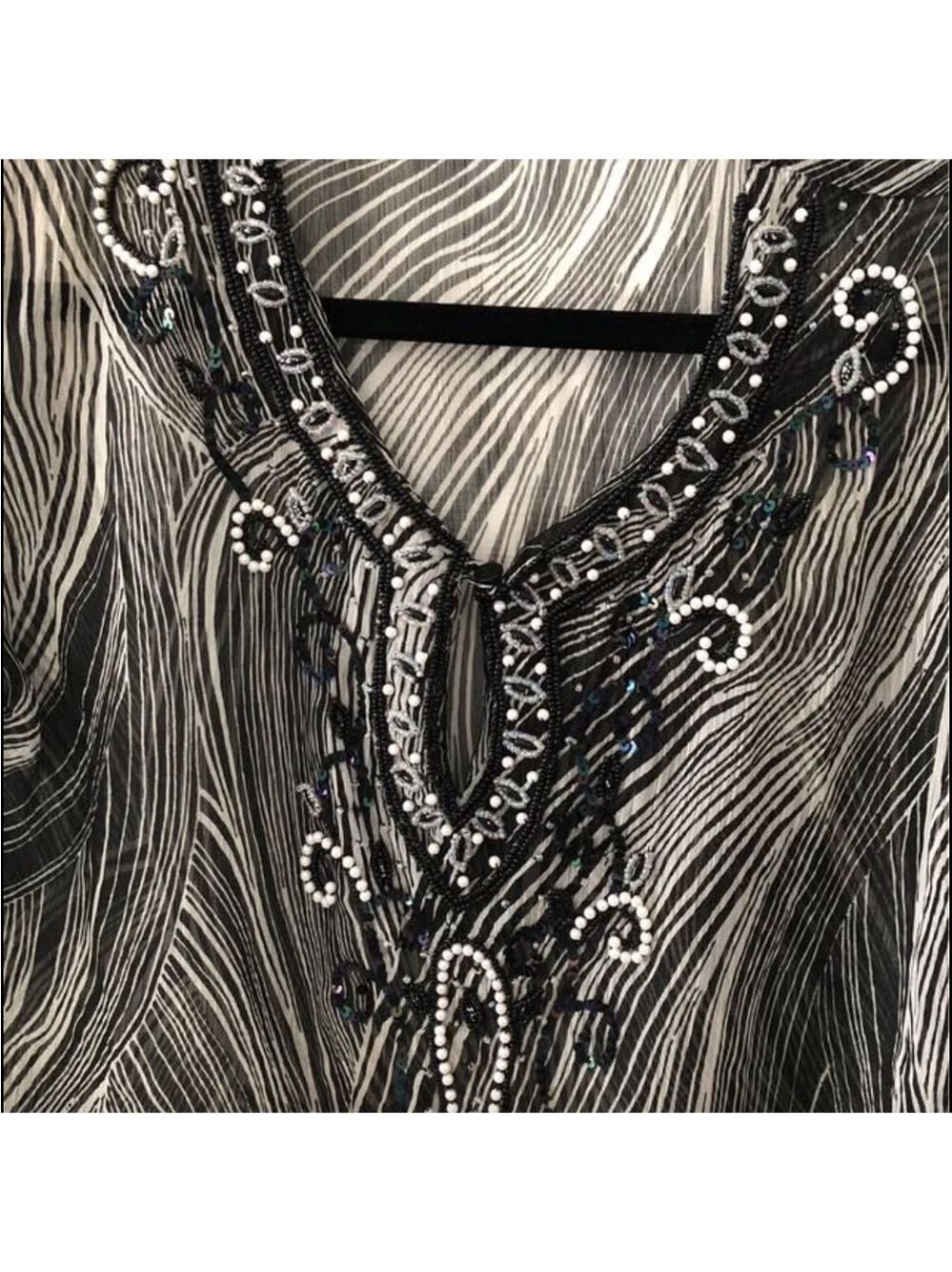 COLORZ Abstract Sheer Tunic Blouse Embroidered Beaded Size Small India - Picture 2 of 8